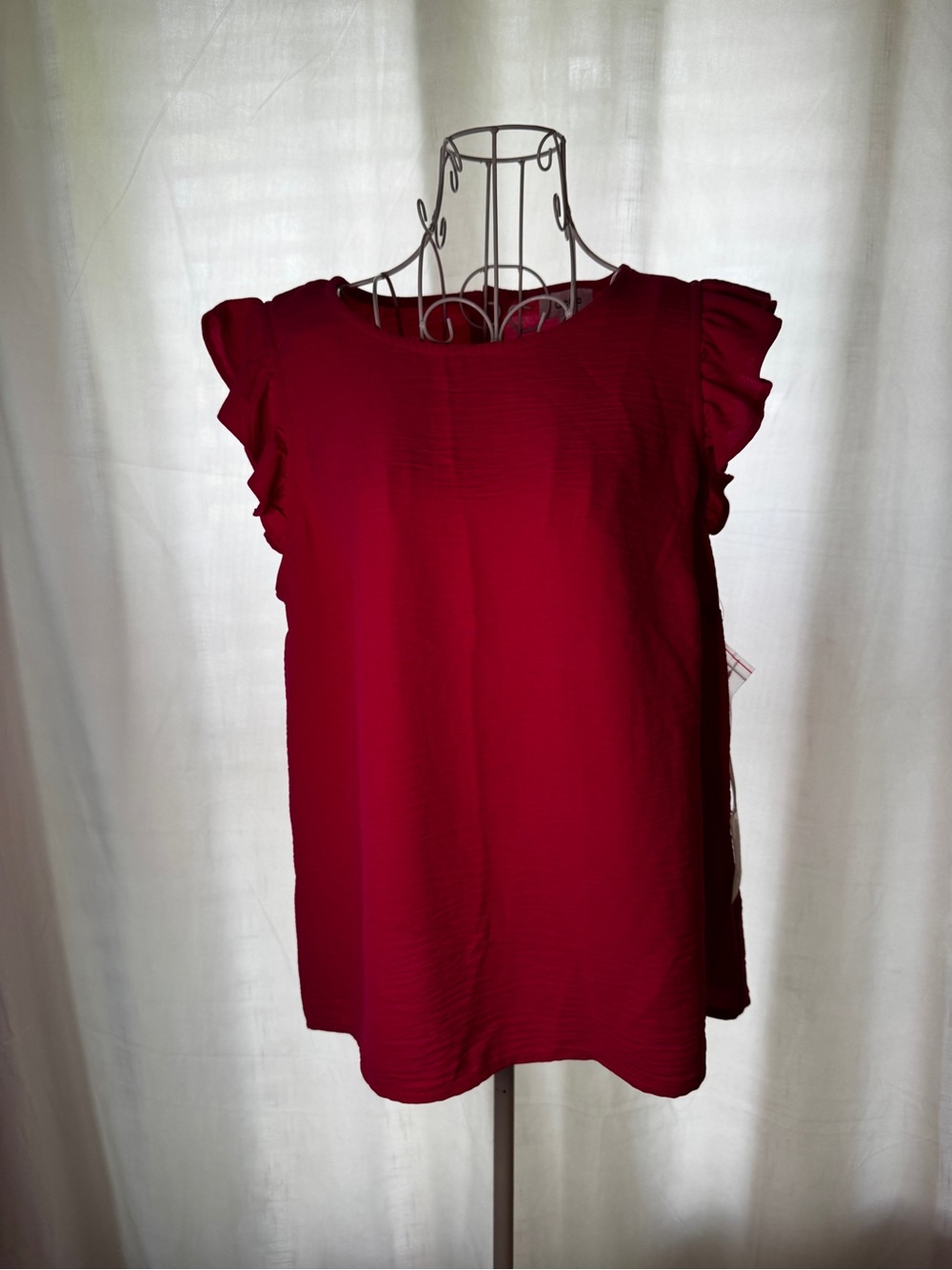 CeCe Ruffled Flutter Sleeve Blouse with Back Buttons Red